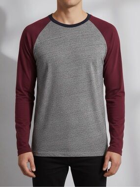 Old Navy Men’s Maroon Raglan Long Sleeve Heather Gray Torso Shirt Size Large